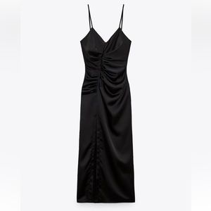 🖤BOGO 50% OFF🖤 ZARA RUCHED ASYMMETRIC SLIT SATIN SLIP DRESS